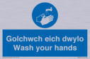 bi-lingual sign - welsh / english with exclamation symbol Text: 